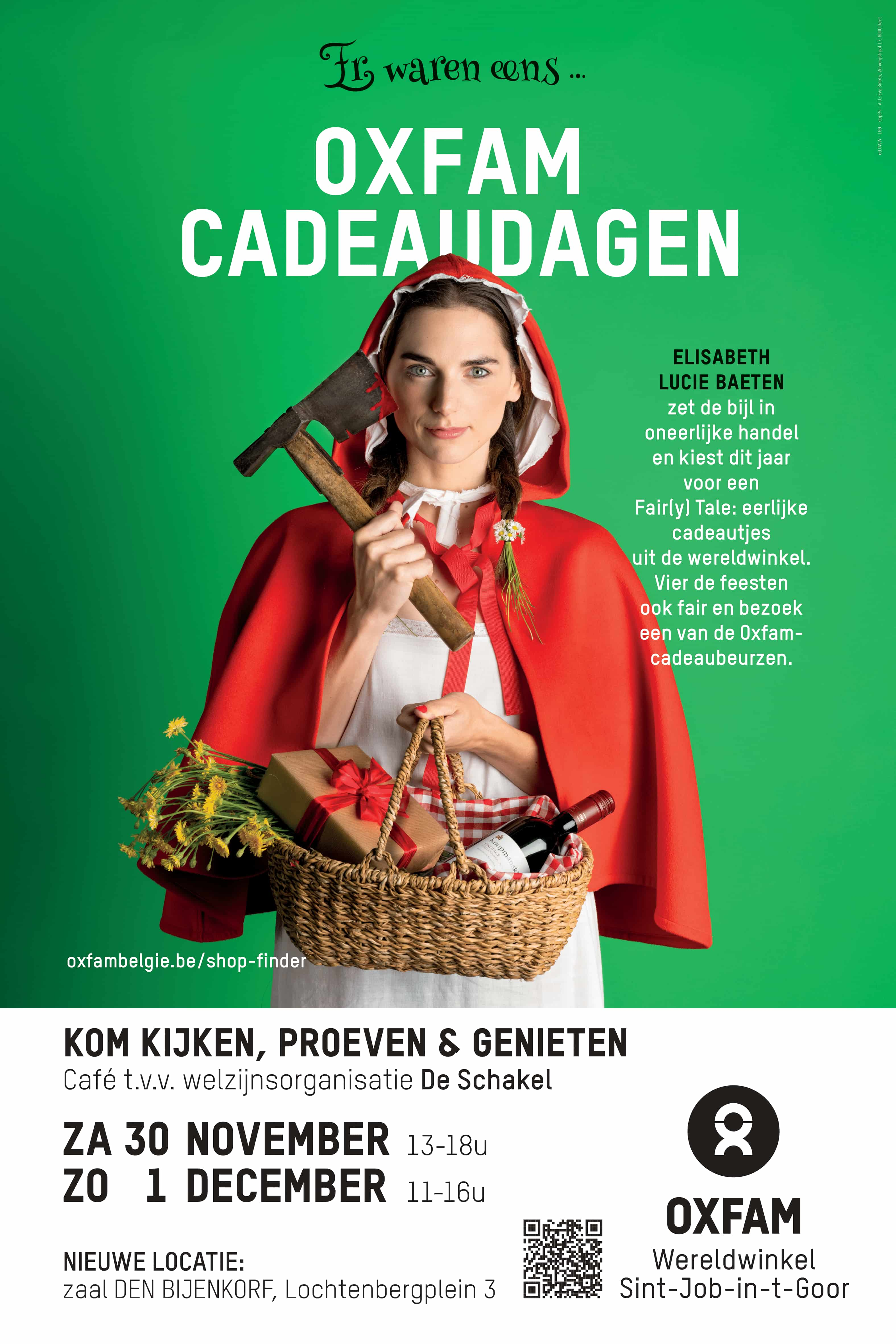 De digitale affiche van de cadeaudagen van OXFAM in samenwerking met De Schakel.